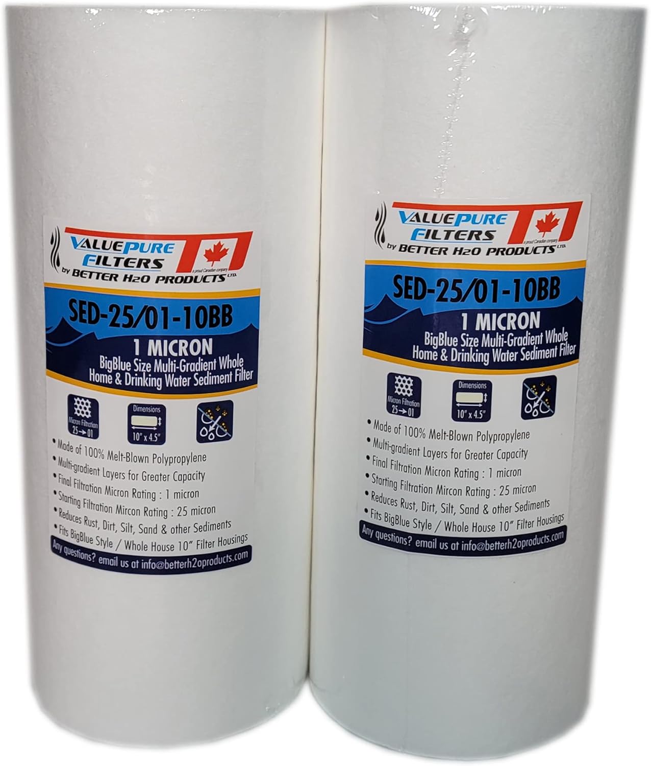 10 inch 1 Micron Multi-Gradient Sediment Filters | 10" x 4.5" Sediment Water Filter Replacement Cartridges | Case of 20