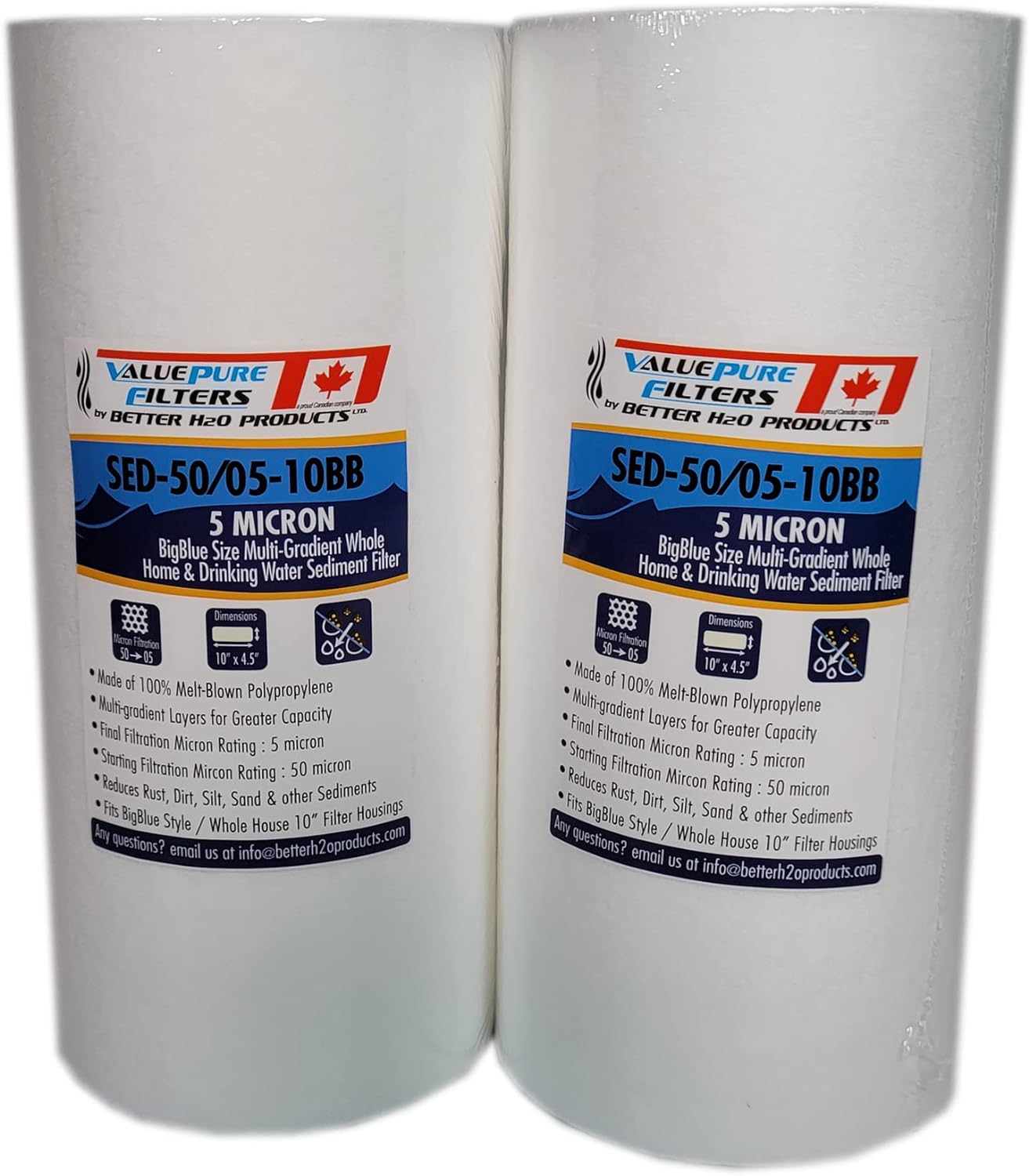 10 inch | 5 Micron | Multi-Gradient Sediment Filters | 10" x 4.5" Sediment Water Filter Cartridges | Case of 10