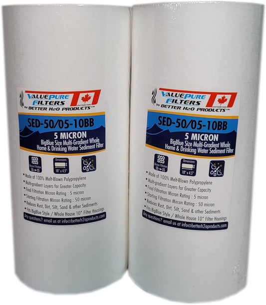 10 inch 5 Micron Multi-Gradient Sediment Filter | 10" x 4.5" | Sediment Water Filter Cartridge DGD-5005-10 Compatible | 2pk