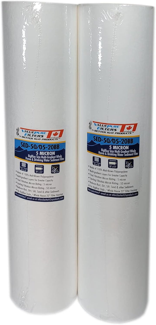 20 inch 5 Micron Multi-Gradient Sediment Filter | 20" x 4.5" | Sediment Water Filter Cartridge  DGD-5005-20 Compatible | 2pk