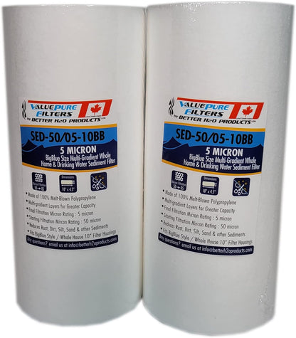 10 inch 5 Micron Multi-Gradient Sediment Filters | 10" x 4.5" Sediment Water Filter Replacement Cartridges | Case of 20