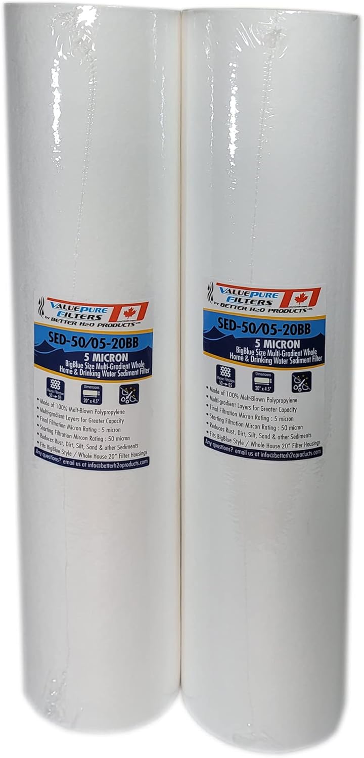 20 inch 5 Micron Multi-Gradient Sediment Filters | 20" x 4.5" Sediment Water Filter Replacement Cartridges | Case of 10