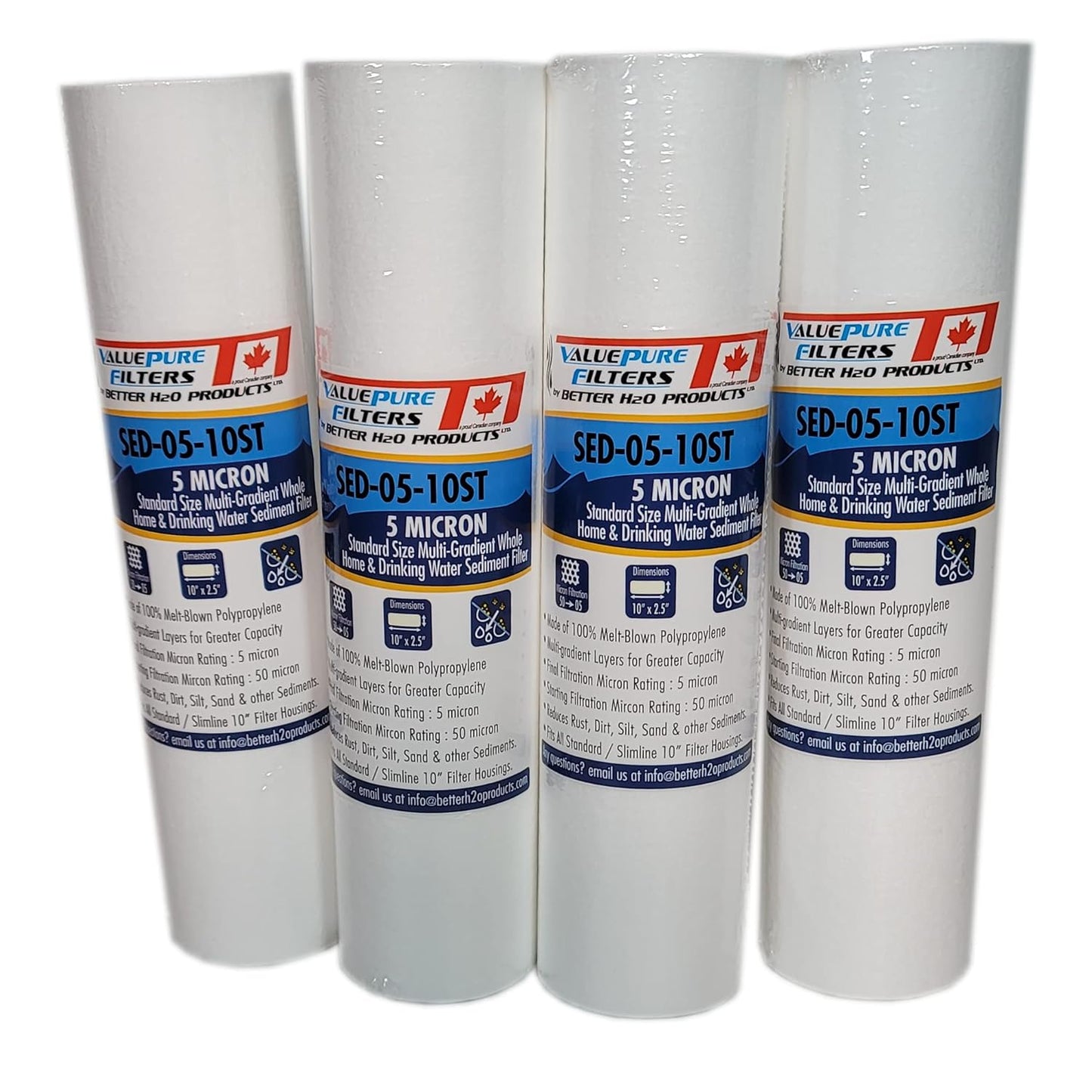 10 inch 5 Micron Sediment Water Filter Replacement Cartridge | Whole House Sediment Filtration | Fits All Standard RO Units 4-Pack